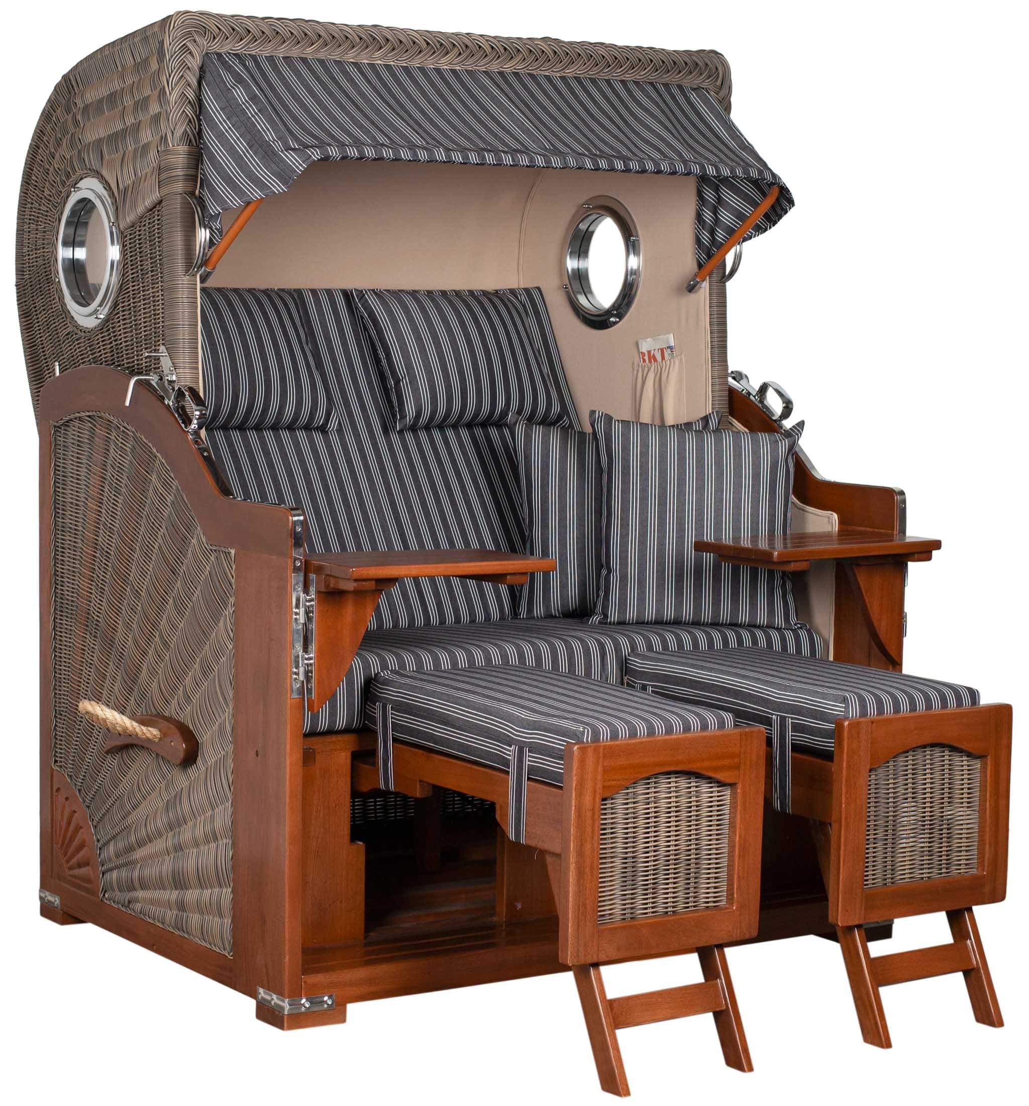 Strandkorb Rantum Bullauge Mahagoni PE Grey Dessin 500 Grau